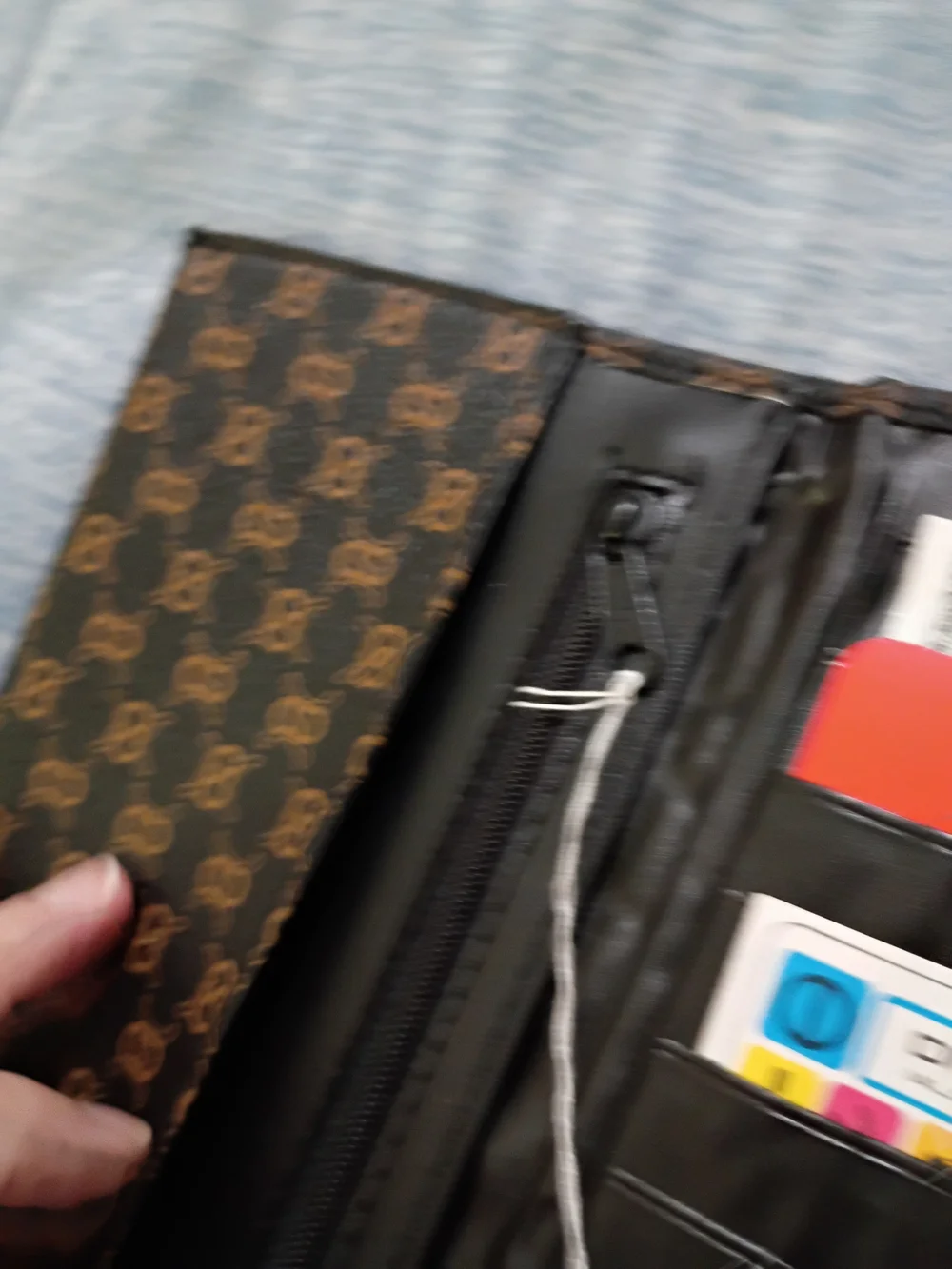 Black/Brown Unisex Zip Wallet with Card Slots